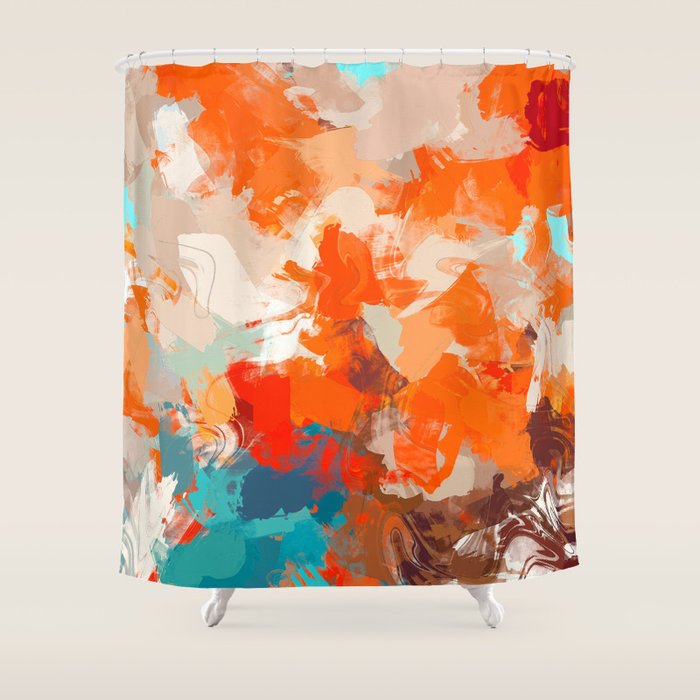 Pleasure, Abstract Painting Summer, Positivity Modern Bohemian Pop Of Color Bright Good Vibes Shower Curtain