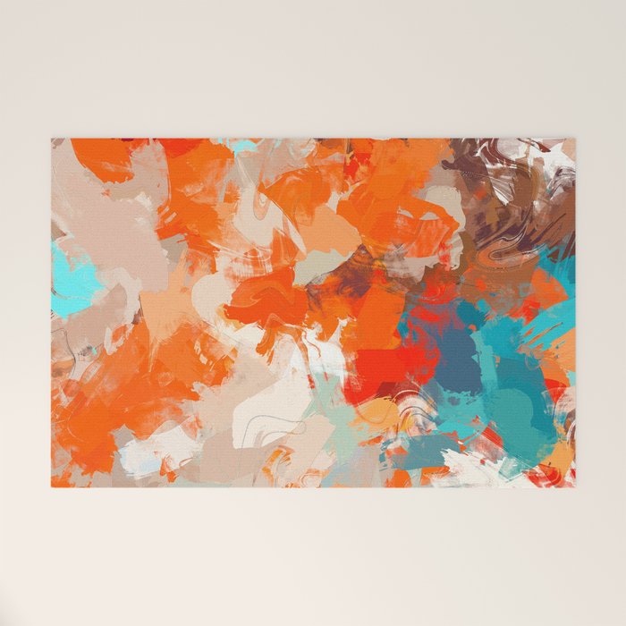 Pleasure, Abstract Painting Summer, Positivity Modern Bohemian Pop Of Color Bright Good Vibes Welcome Mat