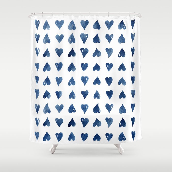 Hearts Watercolor Pattern Shower Curtain