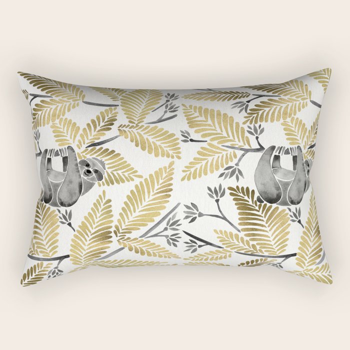 Happy Sloth - Tropical Gold Leaves Rectangular Pillow