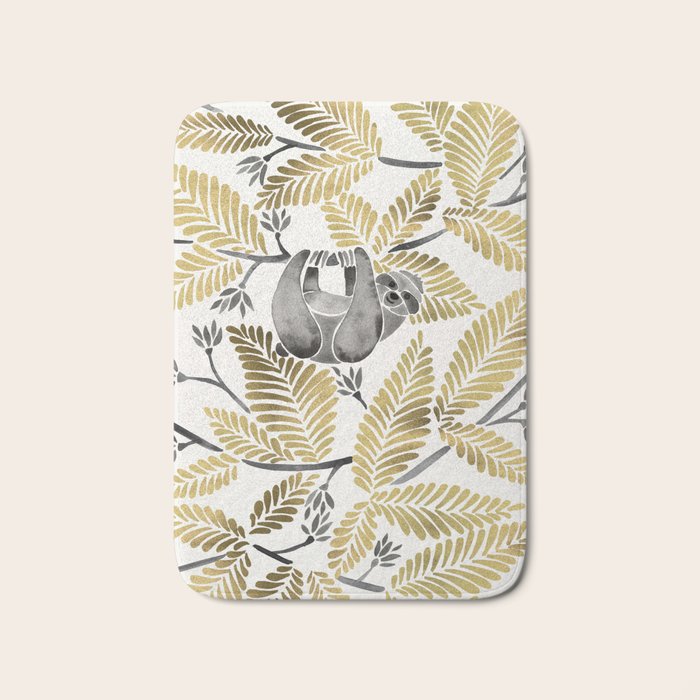Happy Sloth - Tropical Gold Leaves Bath Mat