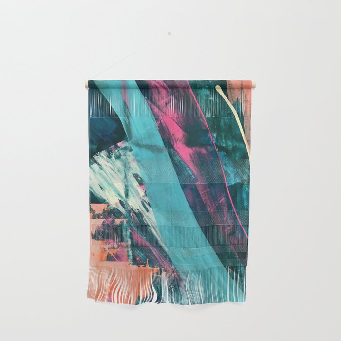 Wild [7]: A Bold, Colorful Abstract Mixed-Media Piece In Teal, Orange, Neon Blue, Pink And White Wall Hanging