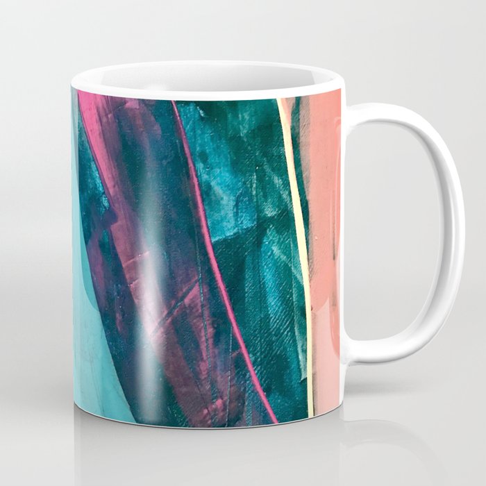Wild [7]: A Bold, Colorful Abstract Mixed-Media Piece In Teal, Orange, Neon Blue, Pink And White Coffee Mug