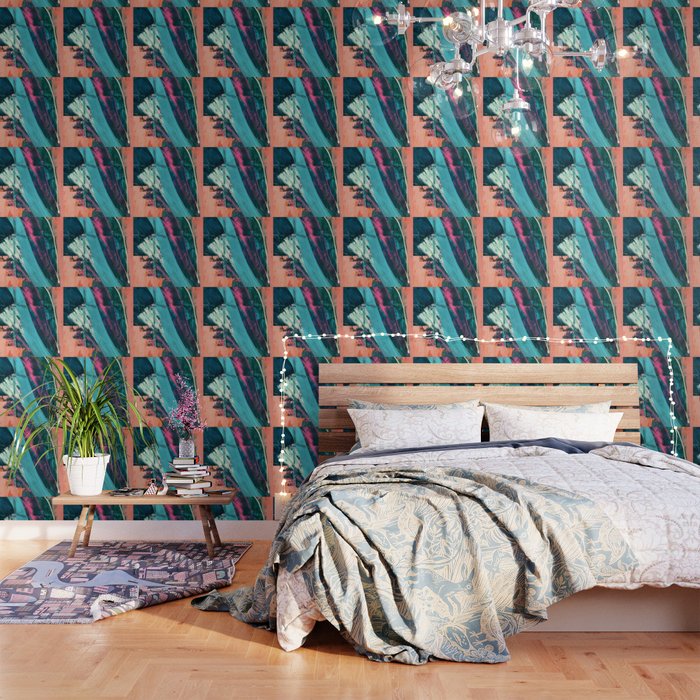Wild [7]: A Bold, Colorful Abstract Mixed-Media Piece In Teal, Orange, Neon Blue, Pink And White Wallpaper