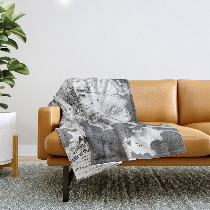 Vintage Map Of The Gettysburg Battlefield (1863)Bw Throw Blanket