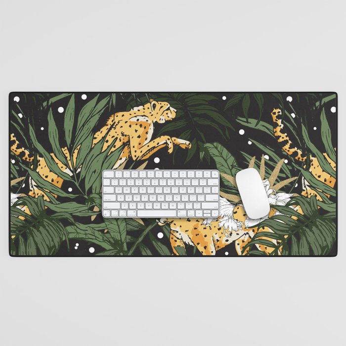 Cheetah In The Glamorous Nocturnal Jungle Desk Mat