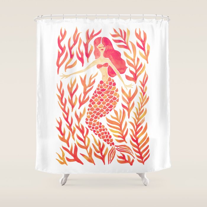 Kelp Forest Mermaid - Peach Palette Shower Curtain