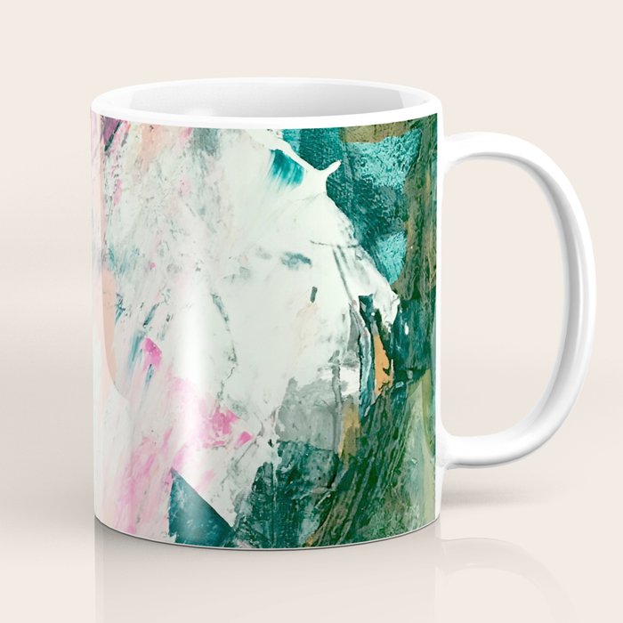 Meditate [2]: A Vibrant, Colorful Abstract Piece In Bright Green, Teal, Pink, Orange, And White Coffee Mug