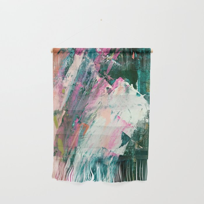 Meditate [2]: A Vibrant, Colorful Abstract Piece In Bright Green, Teal, Pink, Orange, And White Wall Hanging