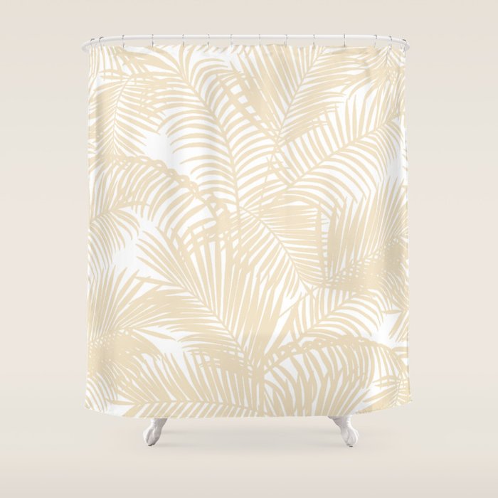 Modern Tropical Elegant Ivory Palm Tree Pattern Shower Curtain