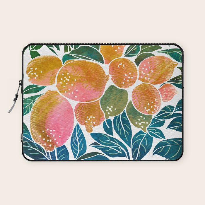 Lemons | Watercolor Modern Boho Botanical Painting | Pastel Summer Jungle Garden Juicy Fresh Laptop Sleeve