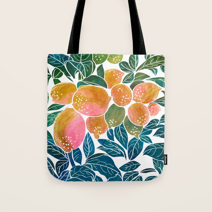 Lemons | Watercolor Modern Boho Botanical Painting | Pastel Summer Jungle Garden Juicy Fresh Tote Bag