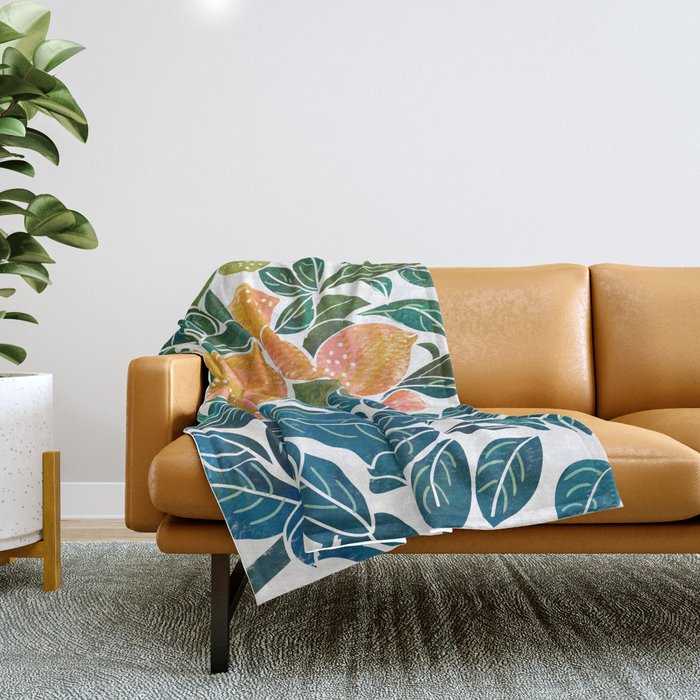 Lemons | Watercolor Modern Boho Botanical Painting | Pastel Summer Jungle Garden Juicy Fresh Throw Blanket