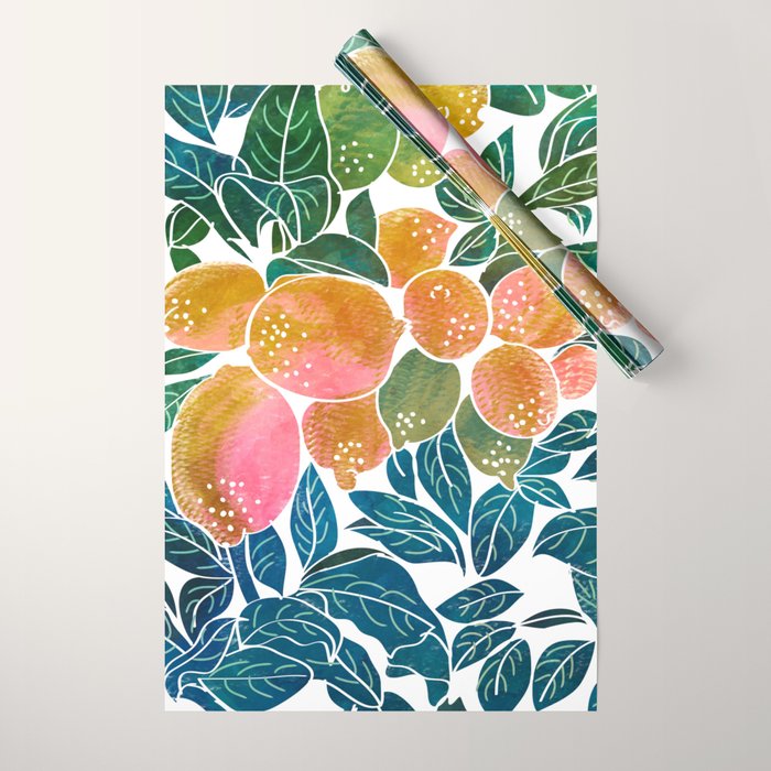 Lemons | Watercolor Modern Boho Botanical Painting | Pastel Summer Jungle Garden Juicy Fresh Wrapping Paper