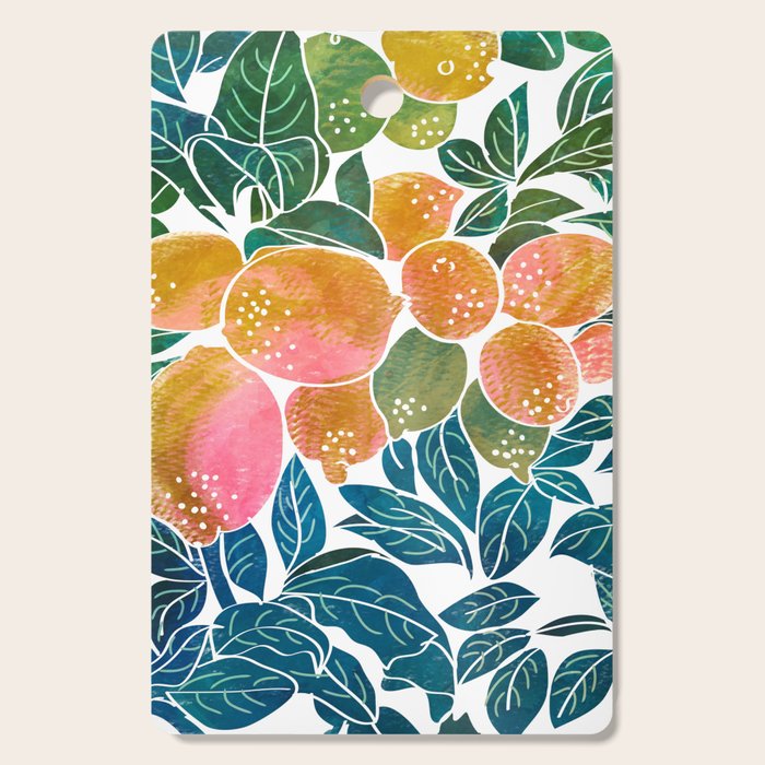 Lemons | Watercolor Modern Boho Botanical Painting | Pastel Summer Jungle Garden Juicy Fresh Cutting Board
