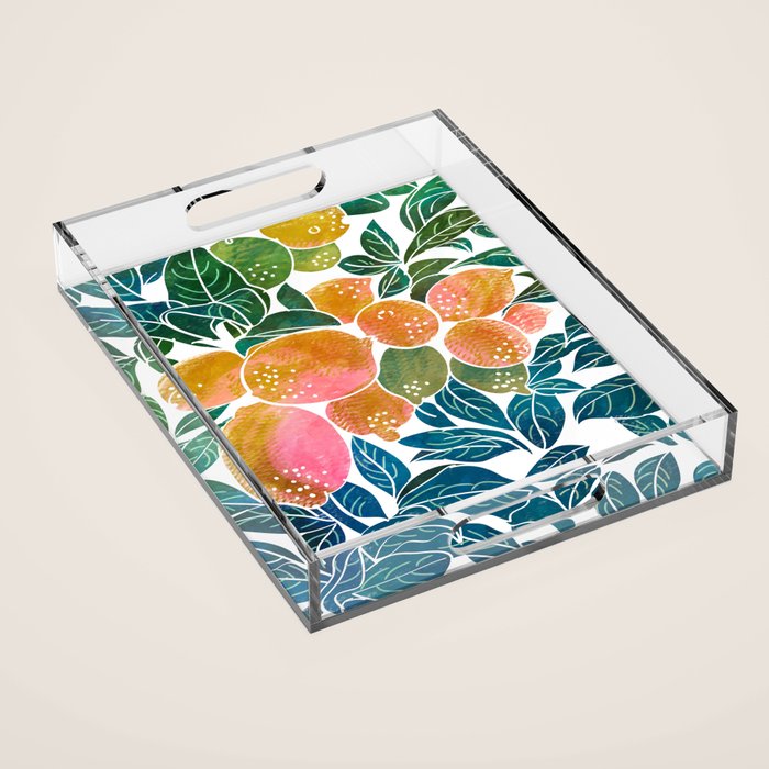 Lemons | Watercolor Modern Boho Botanical Painting | Pastel Summer Jungle Garden Juicy Fresh Acrylic Tray