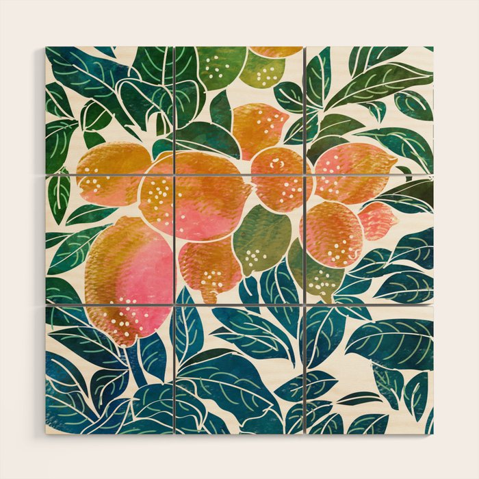 Lemons | Watercolor Modern Boho Botanical Painting | Pastel Summer Jungle Garden Juicy Fresh Wood Wall Art