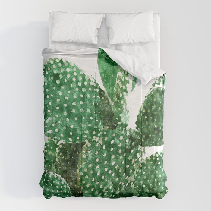 Velvet Cactus | Watercolor Botanical Plants | Minimal Boho Scandinavian Painting Comforter