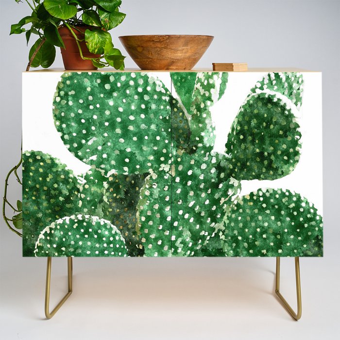Velvet Cactus | Watercolor Botanical Plants | Minimal Boho Scandinavian Painting Credenza