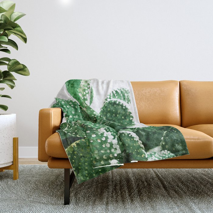 Velvet Cactus | Watercolor Botanical Plants | Minimal Boho Scandinavian Painting Throw Blanket