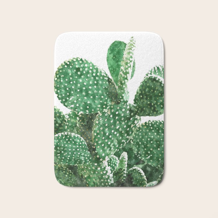 Velvet Cactus | Watercolor Botanical Plants | Minimal Boho Scandinavian Painting Bath Mat