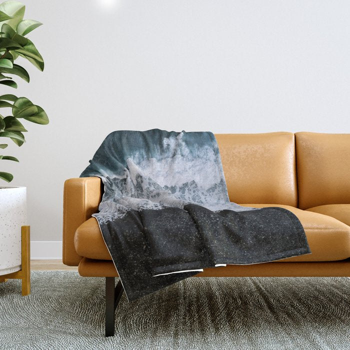 Waves From Above On A Black Sand Beach Throw Blanket