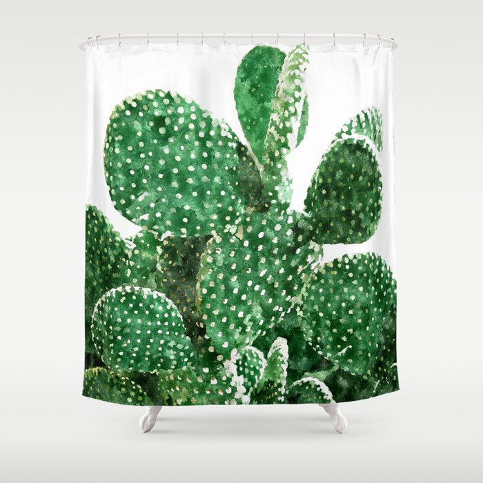 Velvet Cactus | Watercolor Botanical Plants | Minimal Boho Scandinavian Painting Shower Curtain