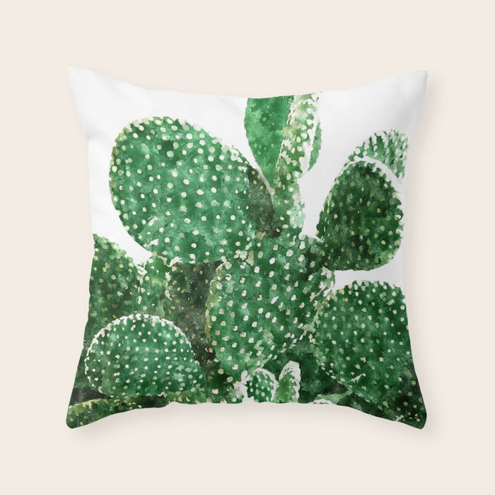 Velvet Cactus | Watercolor Botanical Plants | Minimal Boho Scandinavian Painting Throw Pillow