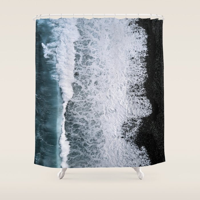 Waves From Above On A Black Sand Beach Shower Curtain