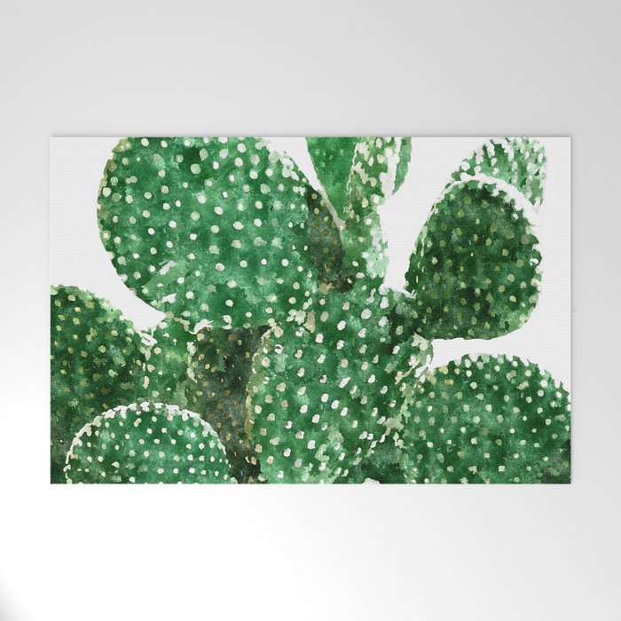 Velvet Cactus | Watercolor Botanical Plants | Minimal Boho Scandinavian Painting Welcome Mat