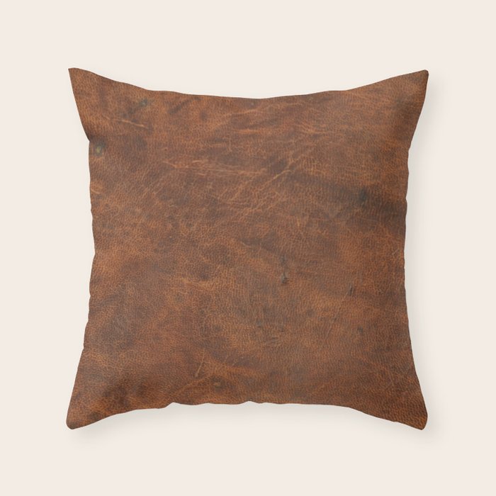 Old Tan Faux Leather Texture Throw Pillow