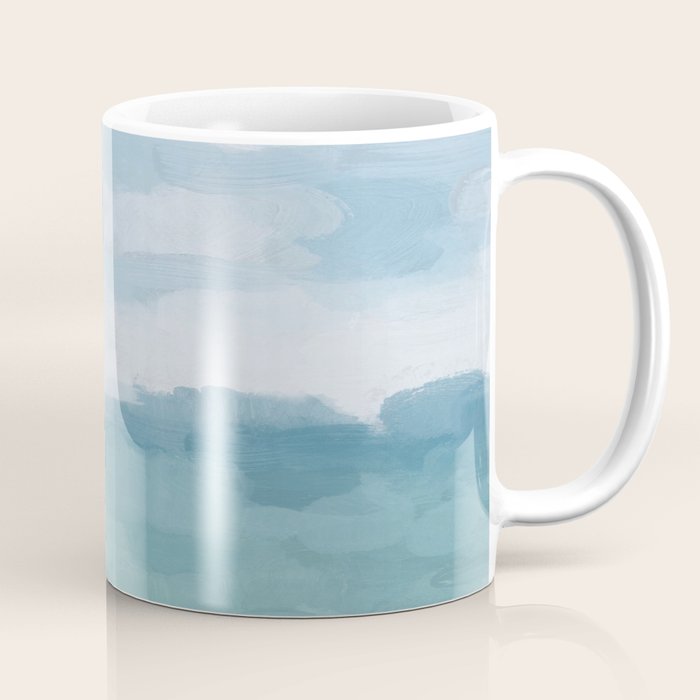 Ocean Clouds - Mint Blue White Gray Abstract Wall Art Painting Coffee Mug