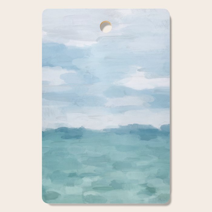 Ocean Clouds - Mint Blue White Gray Abstract Wall Art Painting Cutting Board
