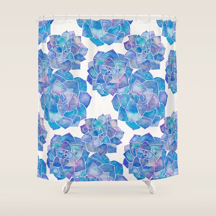 Rosette Succulents - Blue Palette Shower Curtain