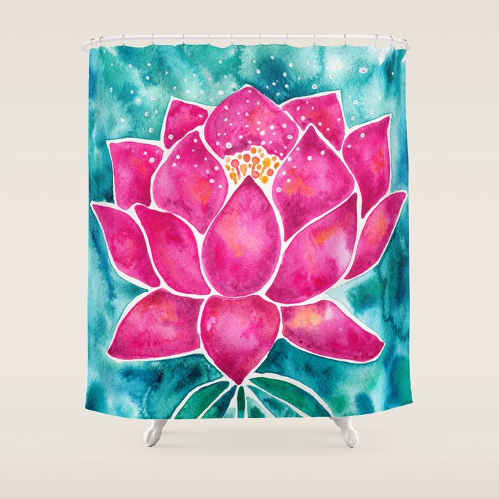 Sacred Lotus - Magenta Blossom With Turquoise Wash Shower Curtain