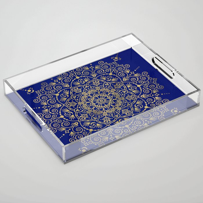 Moroccan Mandala - Gold Ink On Navy Acrylic Tray