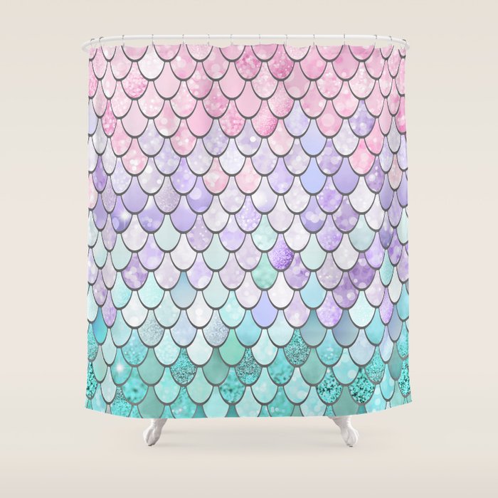 Mermaid Pastel Pink Purple Aqua Teal Shower Curtain