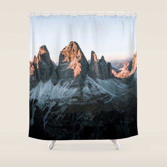 Dolomites Sunset Panorama - Landscape Photography Shower Curtain