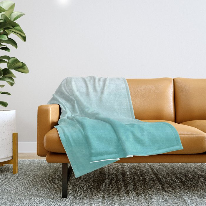 Modern Teal Watercolor Gradient Ombre Brushstrokes Pattern Throw Blanket