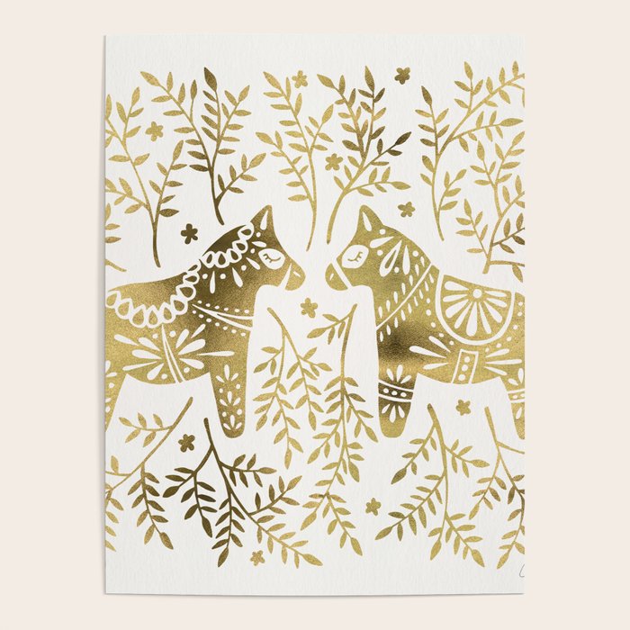 Swedish Dala Horses - Gold Palette Poster