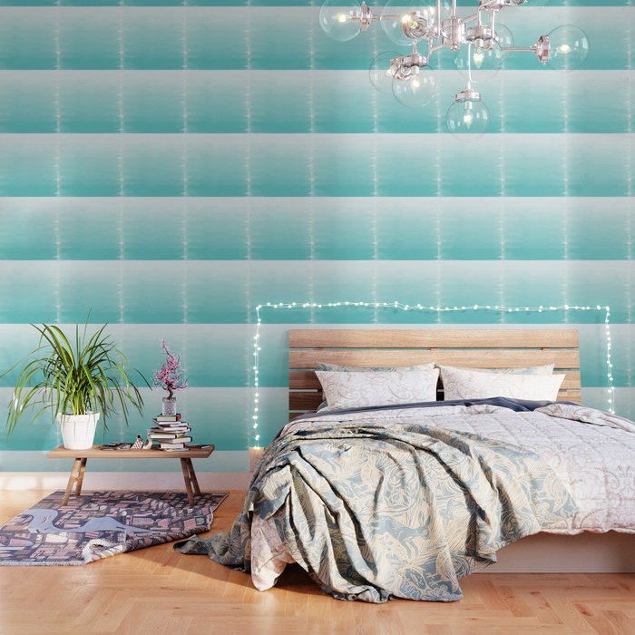 Modern Teal Watercolor Gradient Ombre Brushstrokes Pattern Wallpaper