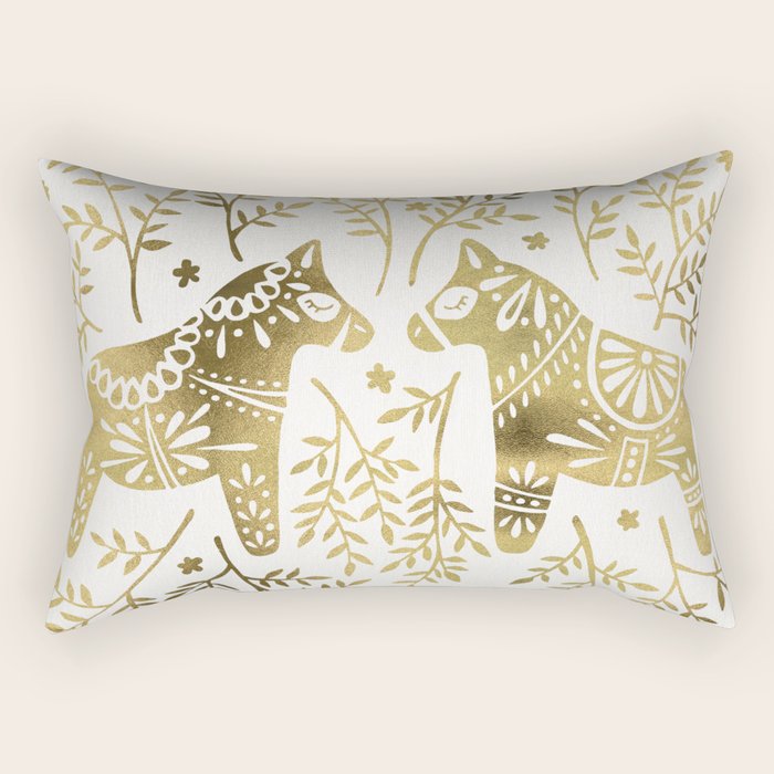 Swedish Dala Horses - Gold Palette Rectangular Pillow