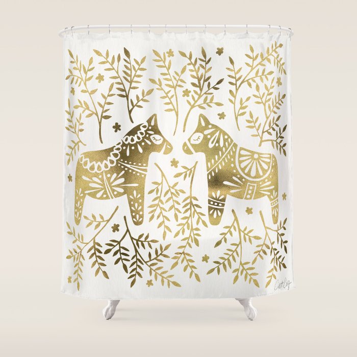 Swedish Dala Horses - Gold Palette Shower Curtain