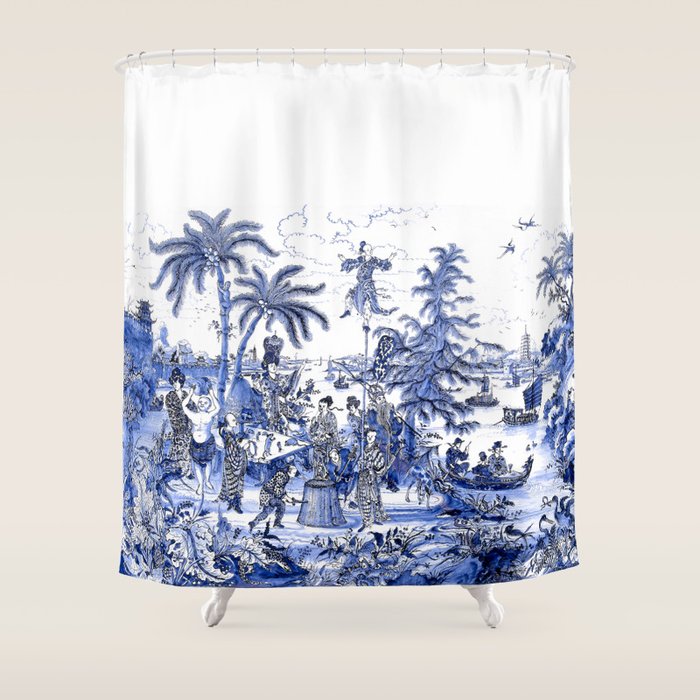 Chinoiserie Blue Landscape Shower Curtain
