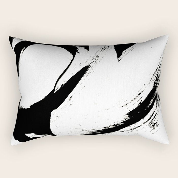 Brushstroke 6: A Minimal, Abstract, Black And White Piece Rectangular Pillow