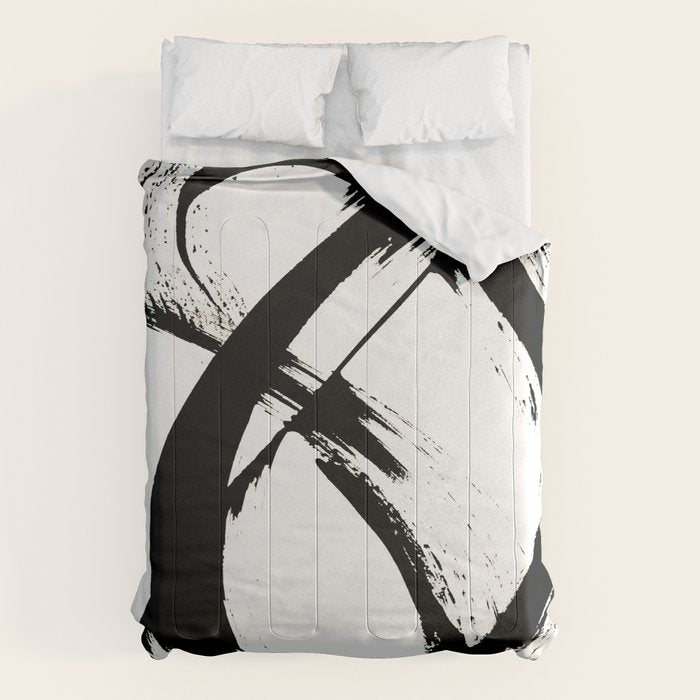 Brushstroke 7: A Minimal, Abstract, Black And White Piece Comforter
