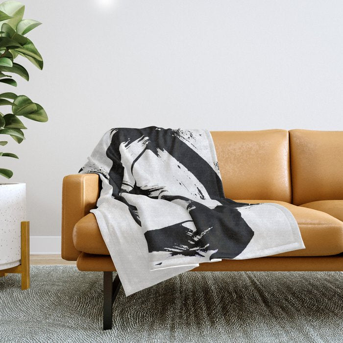 Brushstroke 7: A Minimal, Abstract, Black And White Piece Throw Blanket