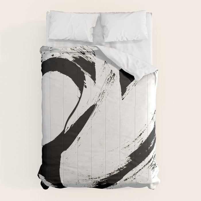 Brushstroke 6: A Minimal, Abstract, Black And White Piece Comforter