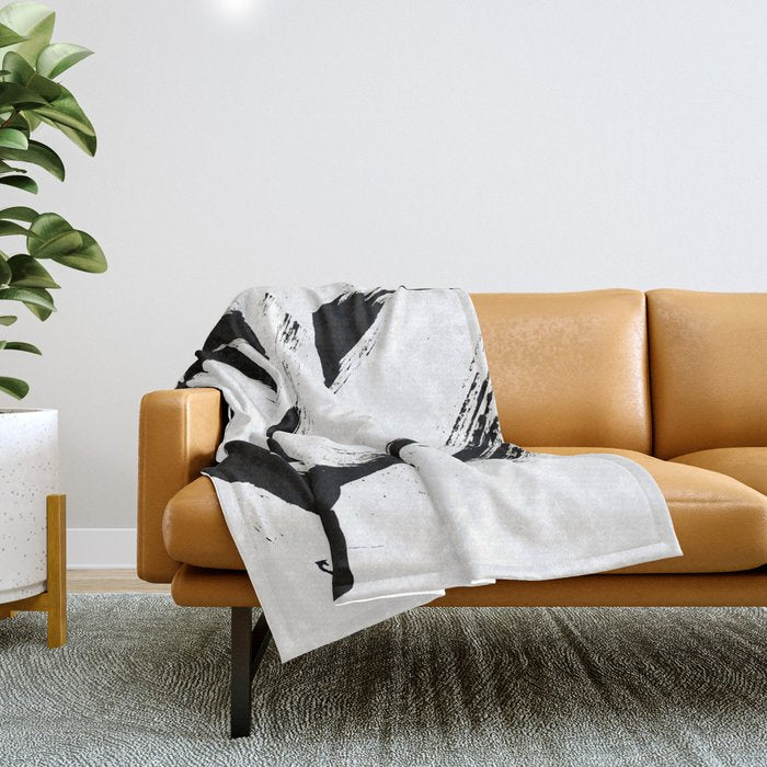 Brushstroke 6: A Minimal, Abstract, Black And White Piece Throw Blanket