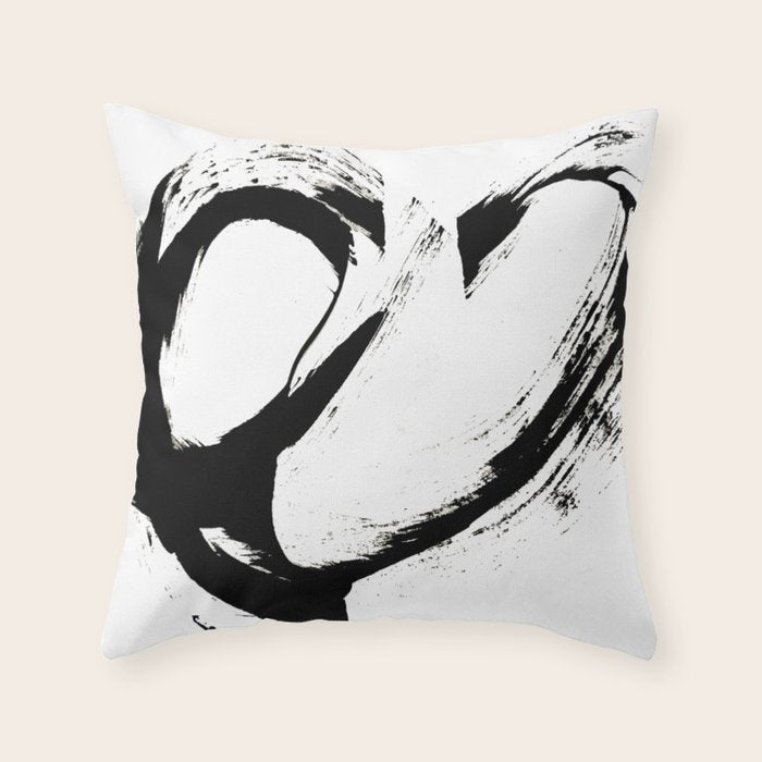 Brushstroke 6: A Minimal, Abstract, Black And White Piece Throw Pillow